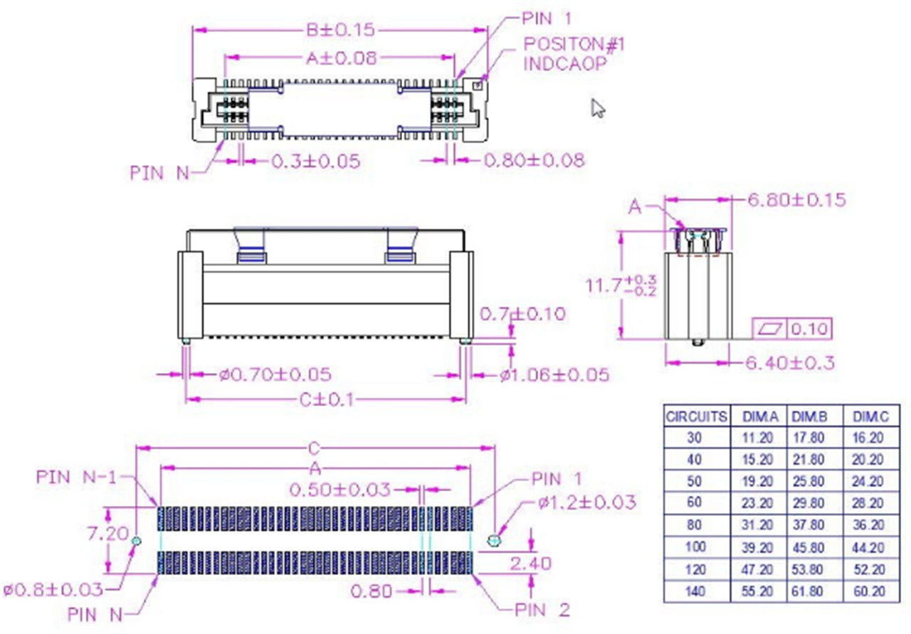 0.8 mm Board to Board connector - 11.7mm Height (6)