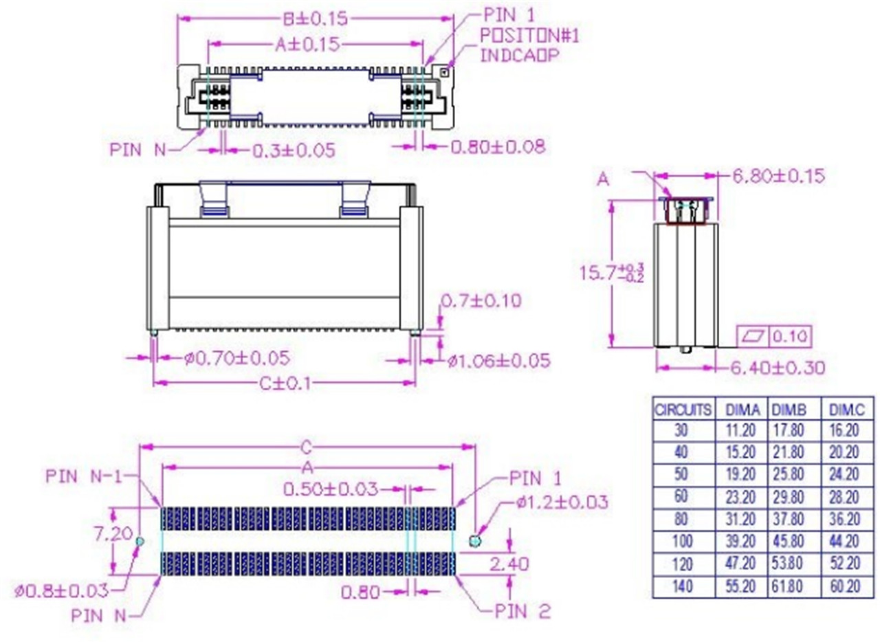 0,8 mm Lövhədən Lövhə birləşdiricisi - 15,7 mm Hündürlük Fem ( (2)