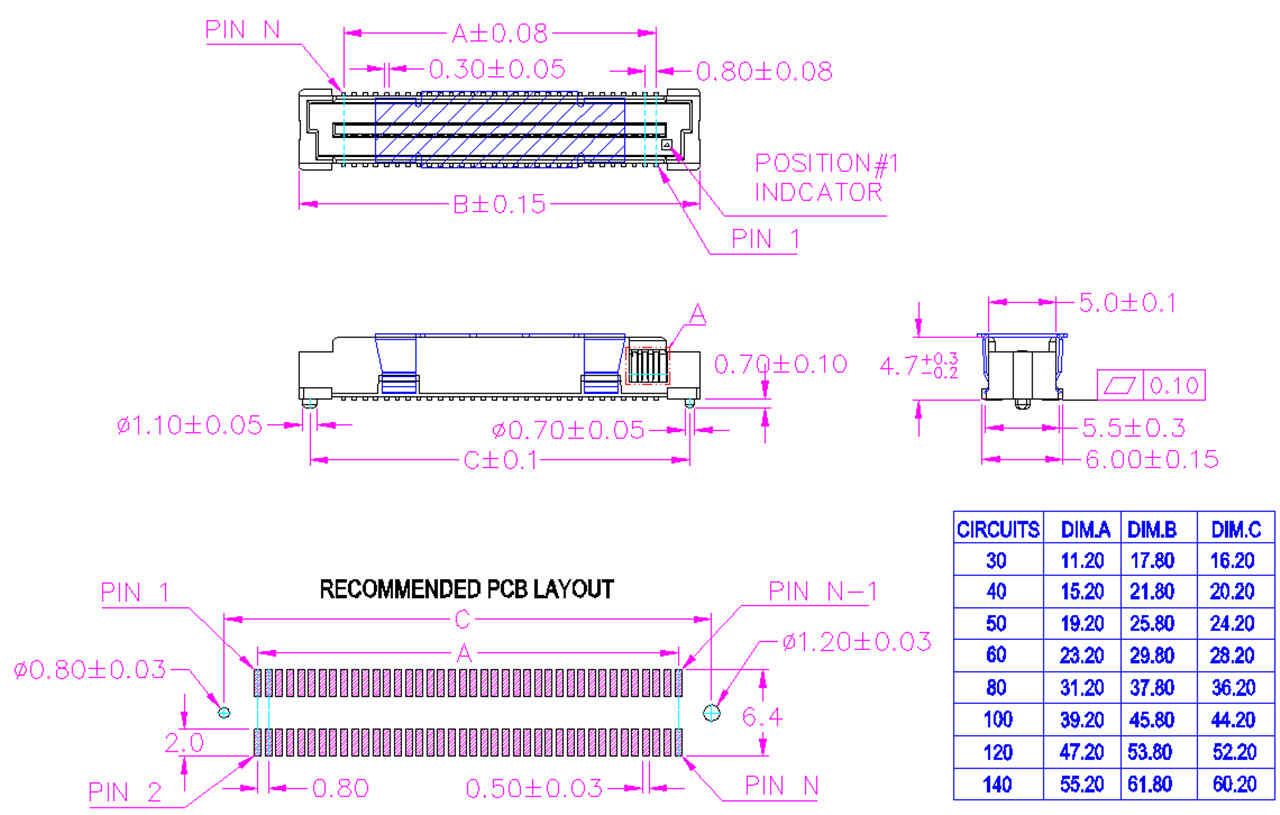 0.8 mm Board to Board konektor - 4.7mm Jangkungna Jalu (5)