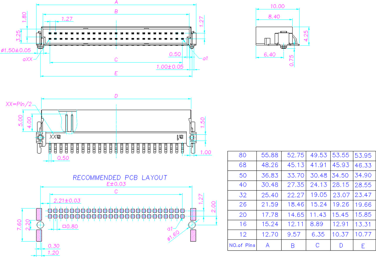 1.27mm SMC Connector SOCKET (20) ခု၊