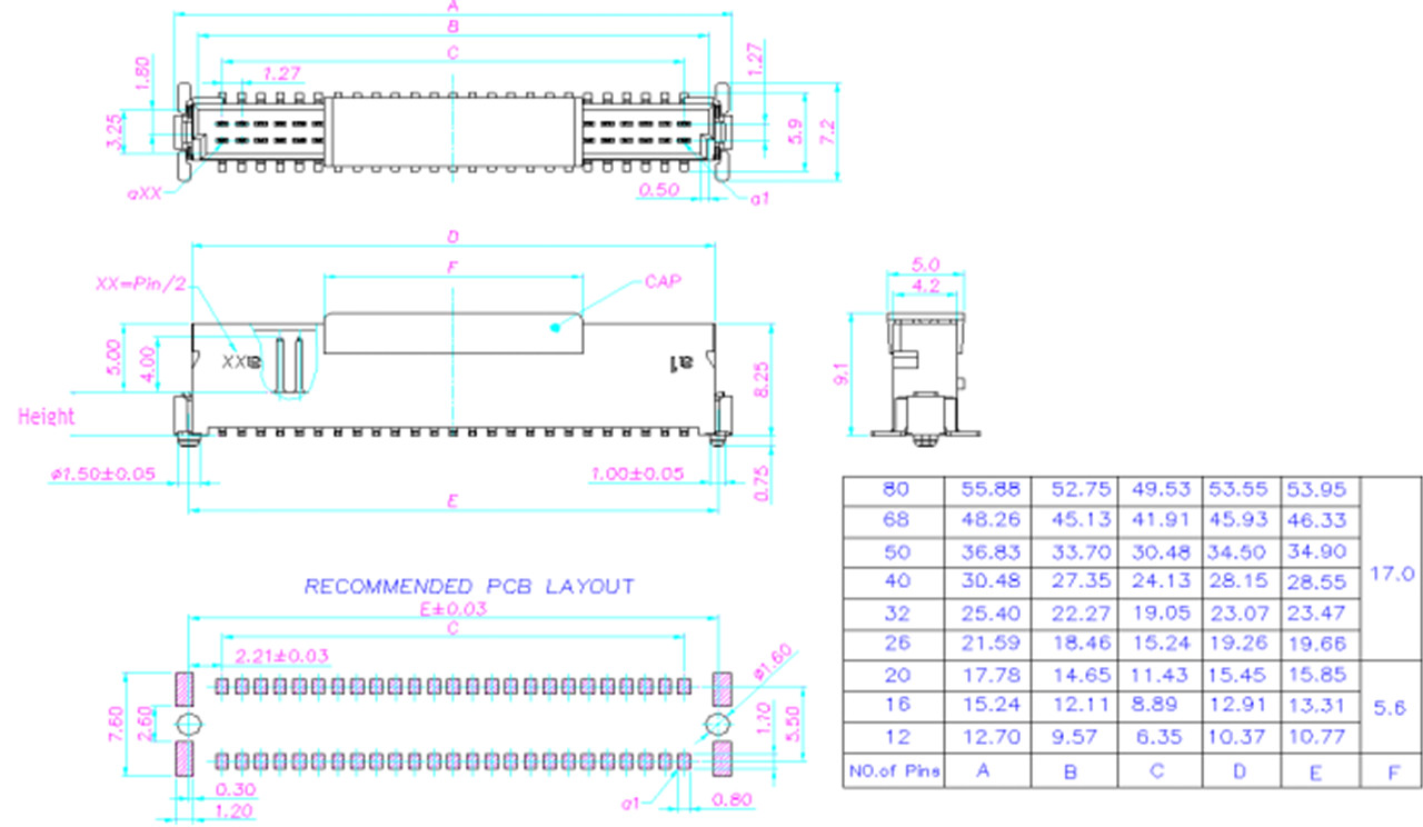 EMBASE CONNECTEUR SMC 1.27mm (24)