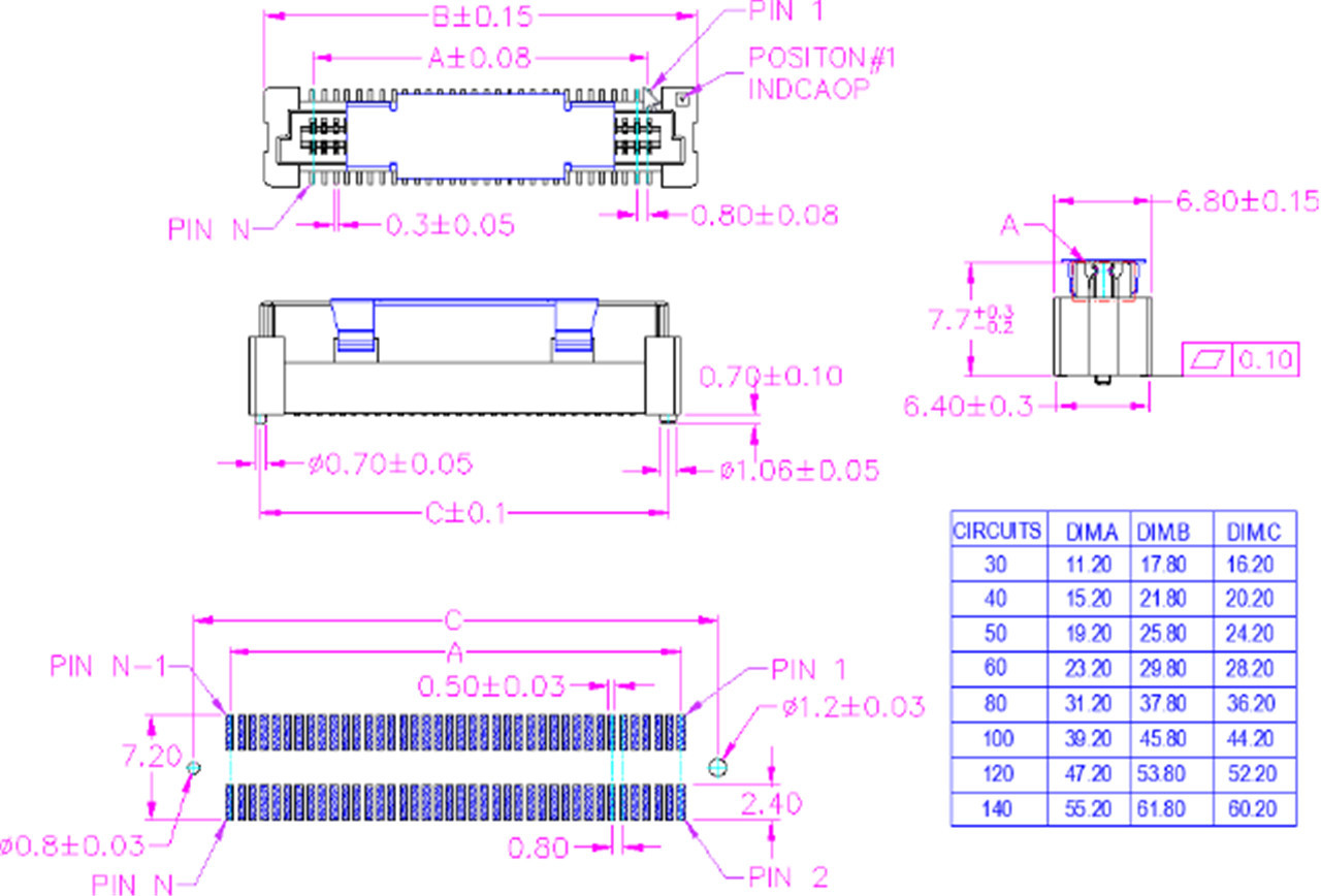 Conector placă la placă de 0,8 mm – Femă de 7,7 mm înălțime ( (3)